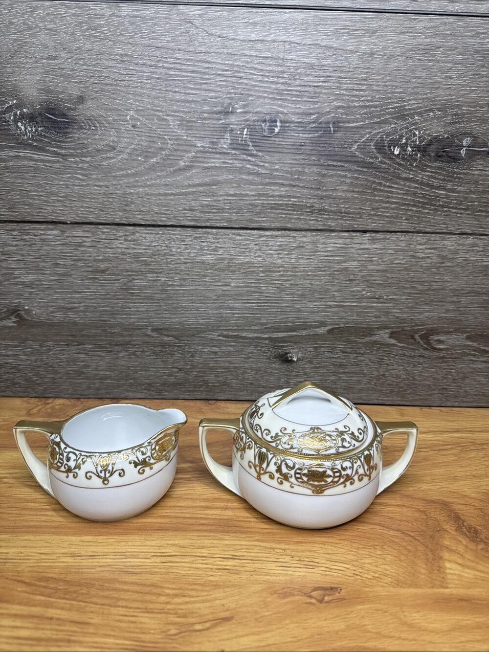 Vintage Noritake 175 Christmas Ball Sugar Bowl and Creamer Green Backstamp